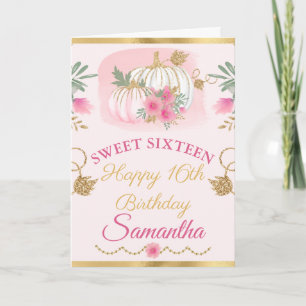 Waterverf Roze Pompoen Goud Sweet Sixteen Kaart