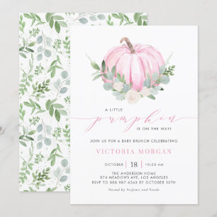 Waterverf Roze Pompoen Herfst Baby Brunch Kaart