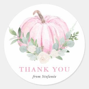 Waterverf roze pompoen Herfst Baby shower dank u Ronde Sticker