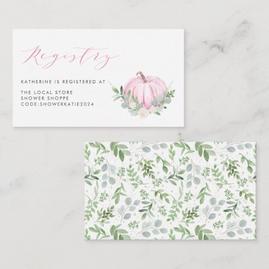 Waterverf Roze Pompoen Herfst Baby shower Registry Informatiekaartje (Voorkant / Achterkant)