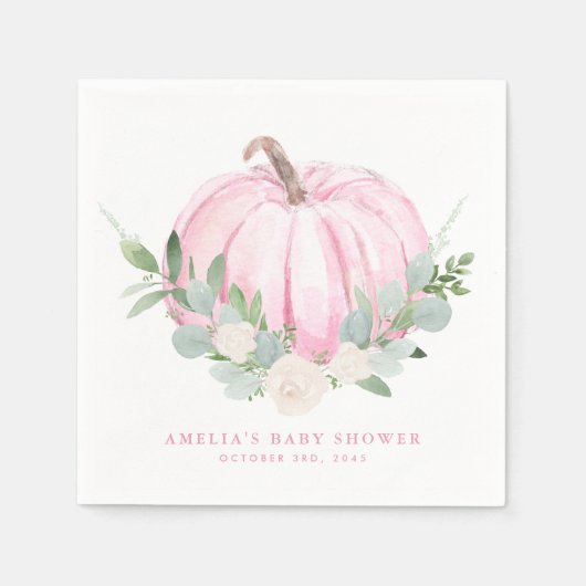 Waterverf roze pompoen herfst Baby shower Servet (Voorkant)
