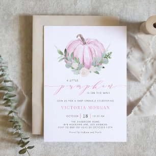 Waterverf Roze Pompoen Herfst Baby Sprinkle Kaart
