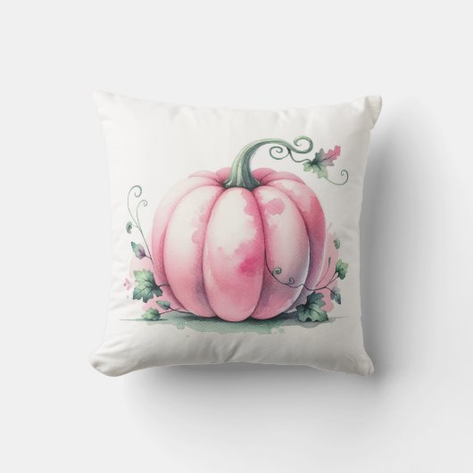 Waterverf Roze Pompoen Kussen (Voorkant)
