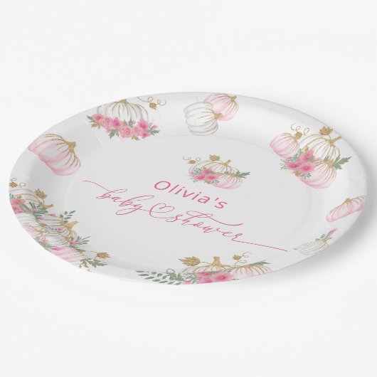 Waterverf Roze Pompoen Schattige Baby shower Papieren Bordje (Gekanteld)