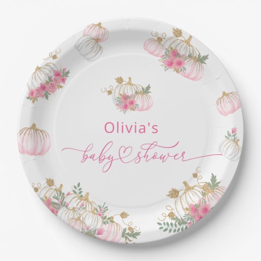 Waterverf Roze Pompoen Schattige Baby shower Papieren Bordje (Voorkant)