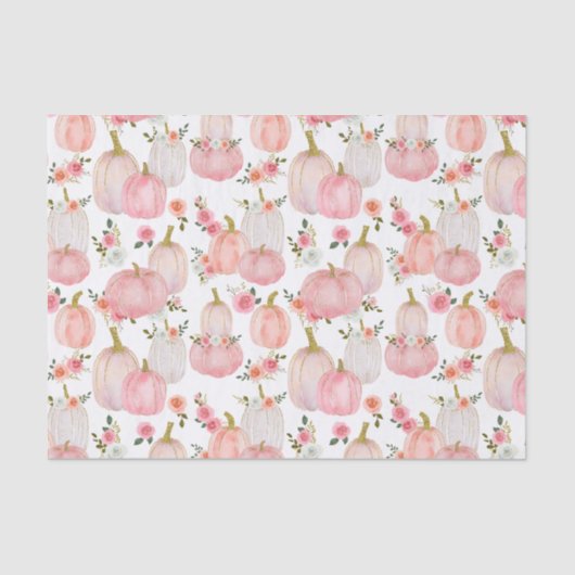 Waterverf Roze Pompoenen Florals Pastel Rozen Tissuepapier (Voorkant)
