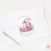 Waterverf roze pompoenen retouradres ronde sticker (Envelop)
