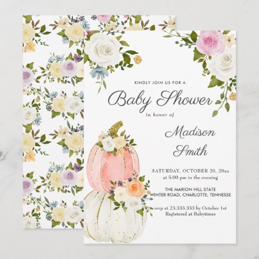 Waterverf Roze pompoenen Rozen | BABY SHOWER Kaart (Voorkant / Achterkant)