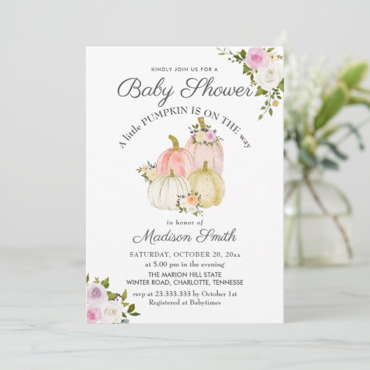 Waterverf Roze pompoenen Rozen | BABY SHOWER Kaart (Staand voorkant)