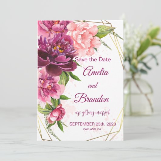Waterverf Roze pondjes Rustic Wedding Save The Date (Staand voorkant)