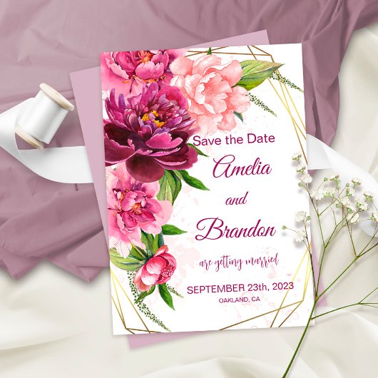 Waterverf Roze pondjes Rustic Wedding Save The Date