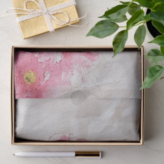 Waterverf roze pony bloesems op oud papier (Geschenk)