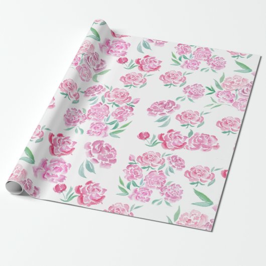 Waterverf roze pony's ontwerp cadeaupapier (Uitgerold)