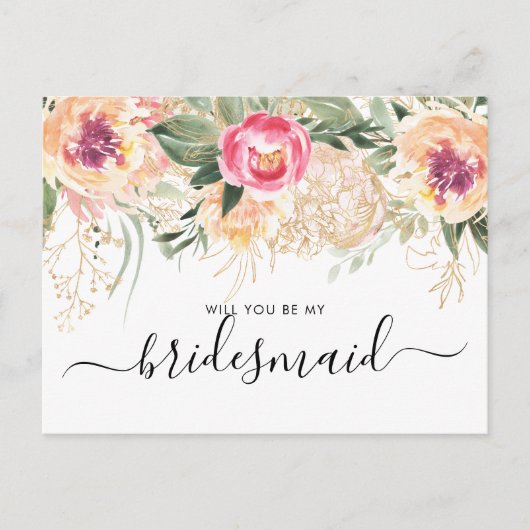 Waterverf roze pony's zullen mijn Bridesmaid zijn Briefkaart (Voorkant)