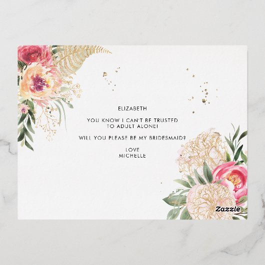 Waterverf roze pony's zullen mijn Bridesmaid zijn Folie Uitnodiging Briefkaart (Achterkant)