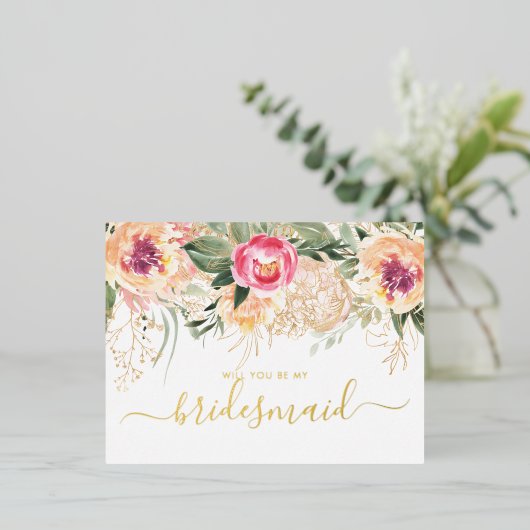Waterverf roze pony's zullen mijn Bridesmaid zijn Folie Uitnodiging Briefkaart (Staand Voorkant)