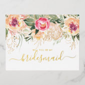 Waterverf roze pony's zullen mijn Bridesmaid zijn Folie Uitnodiging Briefkaart (Voorkant)