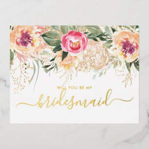 Waterverf roze pony's zullen mijn Bridesmaid zijn Folie Uitnodiging Briefkaart