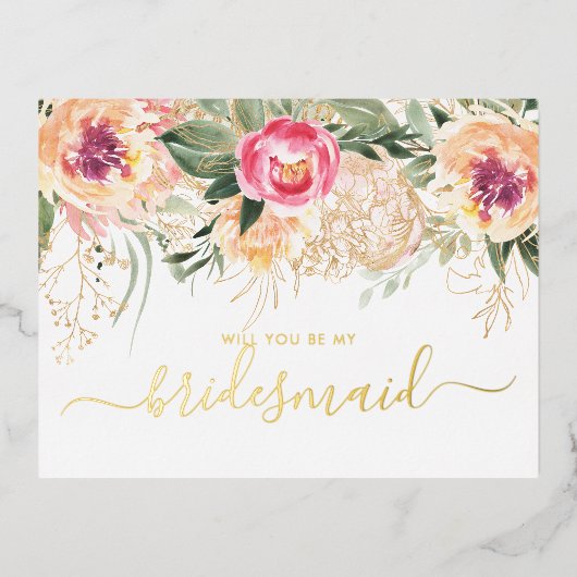 Waterverf roze pony's zullen mijn Bridesmaid zijn Folie Uitnodiging Briefkaart (Voorkant)