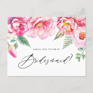 Waterverf roze pony's zullen mijn Bridesmaid zijn Uitnodiging Briefkaart