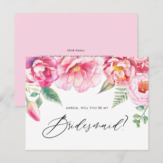 Waterverf roze pony's zullen mijn Bridesmaid zijn Uitnodiging Briefkaart (Voorkant / Achterkant)