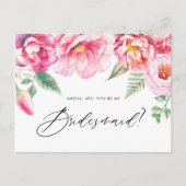 Waterverf roze pony's zullen mijn Bridesmaid zijn Uitnodiging Briefkaart (Voorkant)