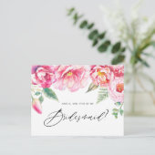 Waterverf roze pony's zullen mijn Bridesmaid zijn Uitnodiging Briefkaart (Staand voorkant)