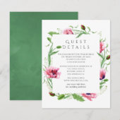 Waterverf Roze Poppies Bruiloft Gast Details Informatiekaartje (Voorkant / Achterkant)