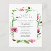 Waterverf Roze Poppies Bruiloft Gast Details Informatiekaartje (Voorkant)