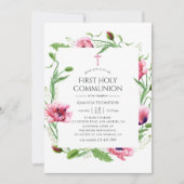 Waterverf Roze Poppies Eerste Heilige Communie Kaart (Voorkant)