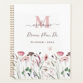 Waterverf Roze Poppy Custom Name Monogram Planner