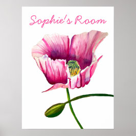 Waterverf roze poppy girl' room poster