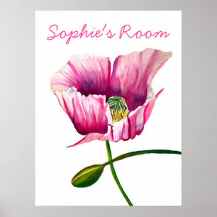 Waterverf roze poppy girl' room poster