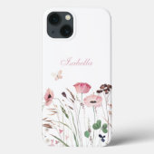 Waterverf Roze Poppy Meadow Aangepaste Naam Case-Mate iPhone Case (Achterkant)