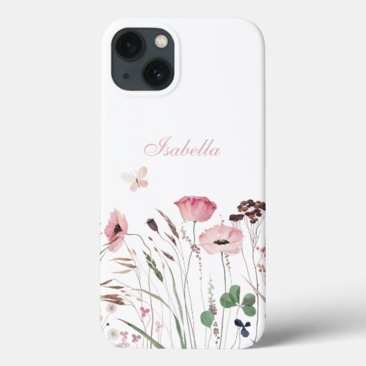 Waterverf Roze Poppy Meadow Aangepaste Naam Case-Mate iPhone Case (Achterkant)