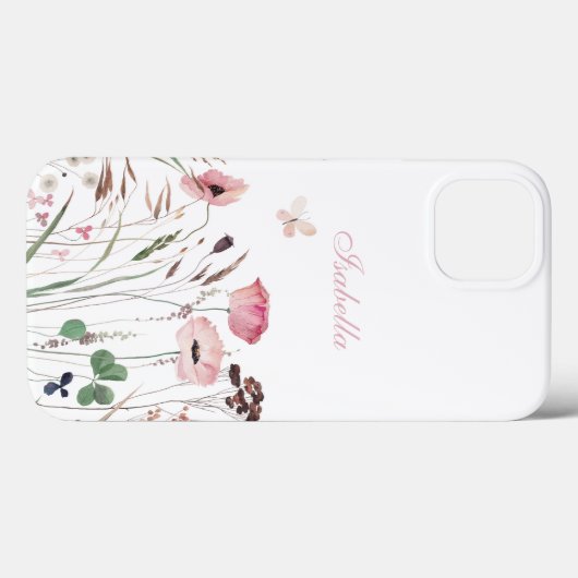 Waterverf Roze Poppy Meadow Aangepaste Naam Case-Mate iPhone Case (Achterkant (horizontaal))