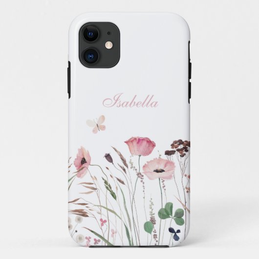 Waterverf Roze Poppy Meadow Aangepaste Naam Case-Mate iPhone Case (Achterkant)