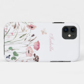 Waterverf Roze Poppy Meadow Aangepaste Naam Case-Mate iPhone Case (Achterkant (horizontaal))