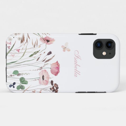 Waterverf Roze Poppy Meadow Aangepaste Naam Case-Mate iPhone Case (Achterkant (horizontaal))
