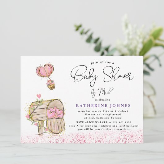 waterverf roze postvak virtueel baby shower uitnod (Staand voorkant)