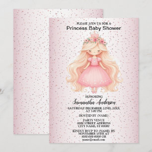 Waterverf Roze Prinses Baby shower Partij Kaart