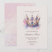 Waterverf Roze Prinses Kroonsprookje Verjaardag Kaart (Voorkant / Achterkant)