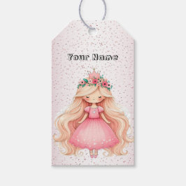 Waterverf Roze Prinses Verjaardagsfeest Schattige Cadeaulabel