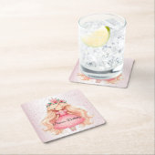 Waterverf Roze Prinses Verjaardagsfeest Schattige Kartonnen Onderzetters (Insitu)