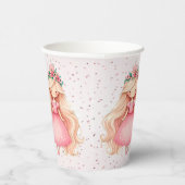 Waterverf Roze Prinses Verjaardagsfeest Schattige Papieren Bekers (Rechts)