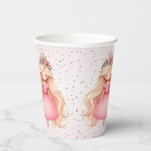 Waterverf Roze Prinses Verjaardagsfeest Schattige Papieren Bekers (Rechts)