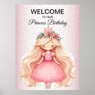 Waterverf Roze Prinses Verjaardagsfeest Schattige Poster