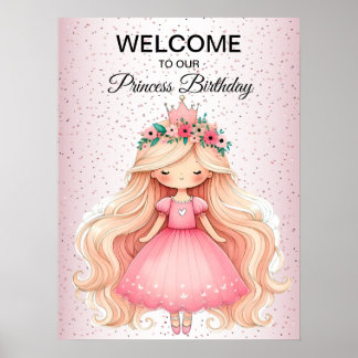 Waterverf Roze Prinses Verjaardagsfeest Schattige Poster