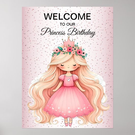 Waterverf Roze Prinses Verjaardagsfeest Schattige Poster (Voorkant)