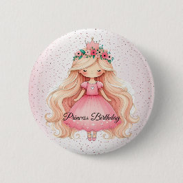 Waterverf Roze Prinses Verjaardagsfeest Schattige Ronde Button 5,7 Cm